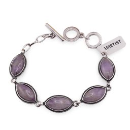 Bratara Ametist cu montura din metal, model oval ascutit