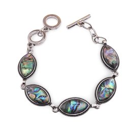 Bratara Scoica Abalone cu montura din metal, model oval ascutit