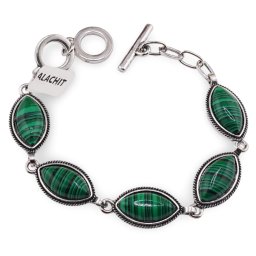 Bratara Malachit cu montura din metal, model oval ascutit