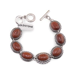 Bratara Goldstone maro cu montura din metal, model oval gravat zig zag