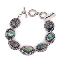 Bratara Scoica Abalone cu montura din metal, model oval gravat zig zag