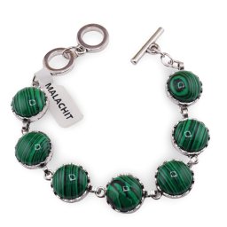 Bratara Malachit cu montura din metal, model rotund incrustat
