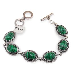 Bratara Malachit cu montura din metal, model oval filigran
