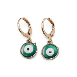 Cercei aurii cu agatatoare leverback, Ochiul protector verde inchis, 10mm