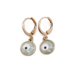Cercei aurii cu agatatoare leverback, Ochiul protector verde deschis, 10mm