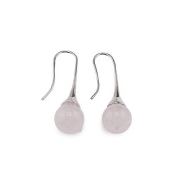 Cercei argintii cu agatatoare, Cuart roz sfere 10mm