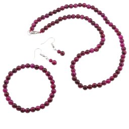 Set cercei, colier si bratara Ochi de tigru roz sfere, 6mm