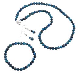 Set cercei, colier si bratara Ochi de tigru bleu sfere, 6mm
