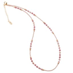 Colier Rodonit roz sfere fatetate 3mm si Hematit auriu 2mm