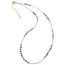 Colier Sodalit sfere fatetate 3mm si Hematit auriu 2mm
