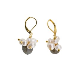 Cercei cu agatatoare Perle cultura si Labradorit cu inox auriu