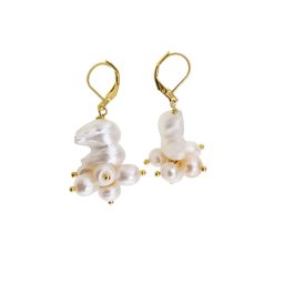 Cercei cu agatatoare Perle cultura albe cu inox auriu