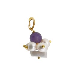 Pandantiv Perle cultura, Ametist si Piatra lunii cu inox auriu