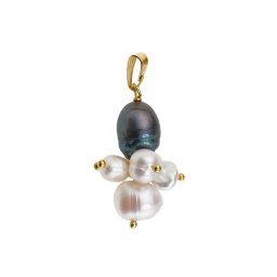 Pandantiv Perle cultura albe si negre cu inox auriu