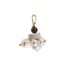 Pandantiv Perle cultura, Piatra lunii si Granat cu inox auriu