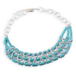 Colier statement cu Turcoaz si metal argintiu