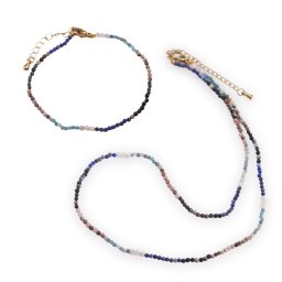 Set colier si bratara mix cristale naturale sfere fatetate 2mm