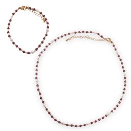 Set colier si bratara Granat sfere fatetate 3mm, Perle de cultura si margele miyuki