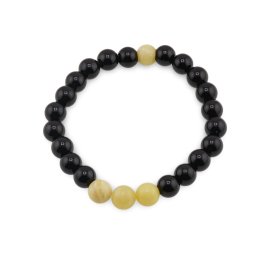 Bratara pe elastic Obsidian si Jad galben, 8mm