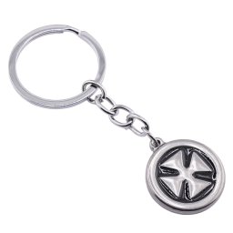 Breloc cu element rotund si cruce, argintiu - 8,5cm