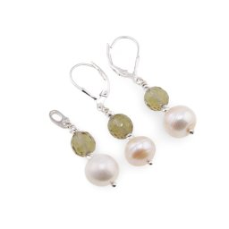 Set cercei si pandantiv Zultanit sfere fatetate 7mm, Perle de cultura 10mm si argint 925