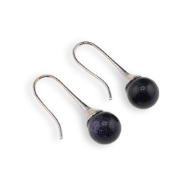 Cercei argintii cu agatatoare, Goldstone albastru sfere 10mm