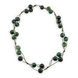 Colier confectionat manual pe snur cu Ochi de tigru verde sfere, 10mm