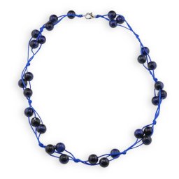 Colier confectionat manual pe snur cu Ochi de tigru albastru sfere, 8mm