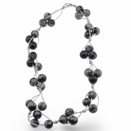 Colier confectionat manual pe snur cu Obsidian fulg de nea sfere, 10mm