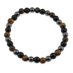 Bratara pentru protectie Ochi de tigru, Hematit si Obsidian negru sfere pe elastic, 6mm