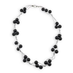 Colier confectionat manual pe snur cu Onix negru sfere, 8mm