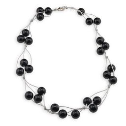 Colier confectionat manual pe snur cu Onix negru sfere, 10mm