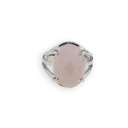 Inel reglabil argintiu cu Cuart roz, 18mm