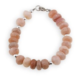 Bratara Opal roz discuri fatetate 10mm si bumbi argintii