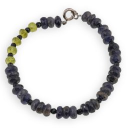 Bratara Iolith si Peridot discuri fatetate 6-7mm si Turmalina neagra sfere fatetate 3mm