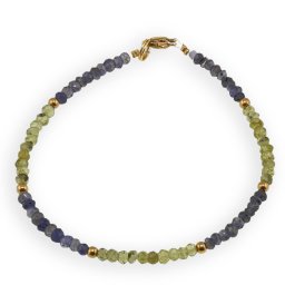 Bratara Peridot si Iolith discuri fatetate 3mm cu bumbi aurii