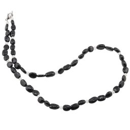 Colier Turmalina neagra neuniforma 6-10mm si Piatra Lunii sfere 3mm