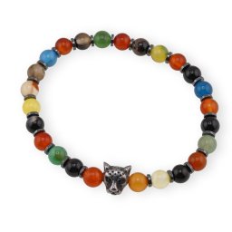 Bratara pe elastic Agat multicolor sfere 6mm cu element tigru in cutie cadou