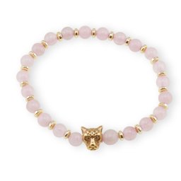 Bratara pe elastic Cuart roz sfere 6mm cu element tigru in cutie cadou