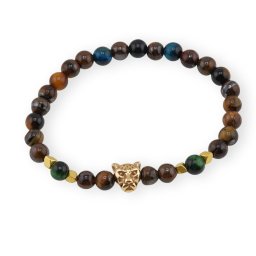 Bratara pe elastic Mix Ochi de tigru sfere 6mm cu element tigru in cutie cadou