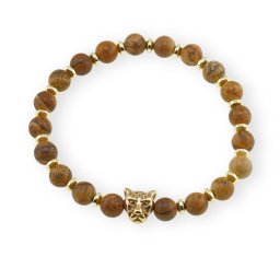 Bratara pe elastic Jasp peisaj sfere 6mm cu element tigru in cutie cadou