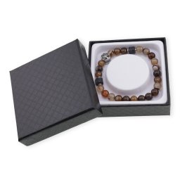 Bratara pe elastic Agat maro sfere 8mm cu element Pomul Vietii in cutie cadou
