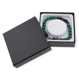 Bratara pe elastic Malachit si Onix mat sfere 8mm cu element argintiu in cutie cadou