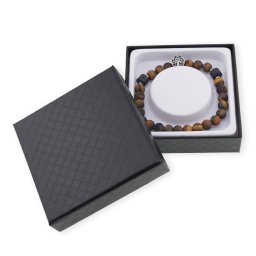 Bratara pe elastic Ochi de tigru mat sfere 8mm cu element Pomul Vietii in cutie cadou