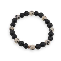 Bratara pe elastic cu Roca vulcanica, Jasp dalmatian si Onix negru mat sfere 8mm