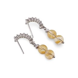 Cercei cu surub Citrin sfere cu baza de Argint 925 semirotunda cu zirconii, 6mm