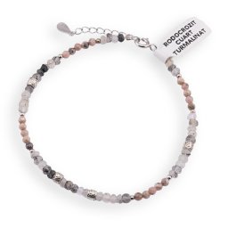 Bratara Rodocrozit sfere fatetate 3mm si Cuart turmalinat discuri fatetate 3mm cu argint 925