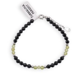 Bratara Turmalina neagra si Peridot sfere fatetate 4mm cu argint 925