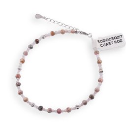 Bratara Rodocrozit discuri fatetate 4mm si Cuart roz sfere fatetate 2mm cu argint 925