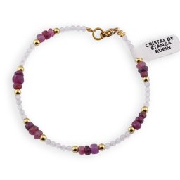 Bratara Rubin discuri fatetate 4-5mm si Cristal de stanca sfere fatetate 3mm cu bumbi aurii